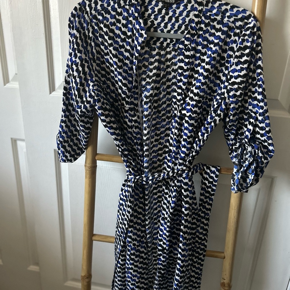 Stylish Blue and Black Patterned Dress